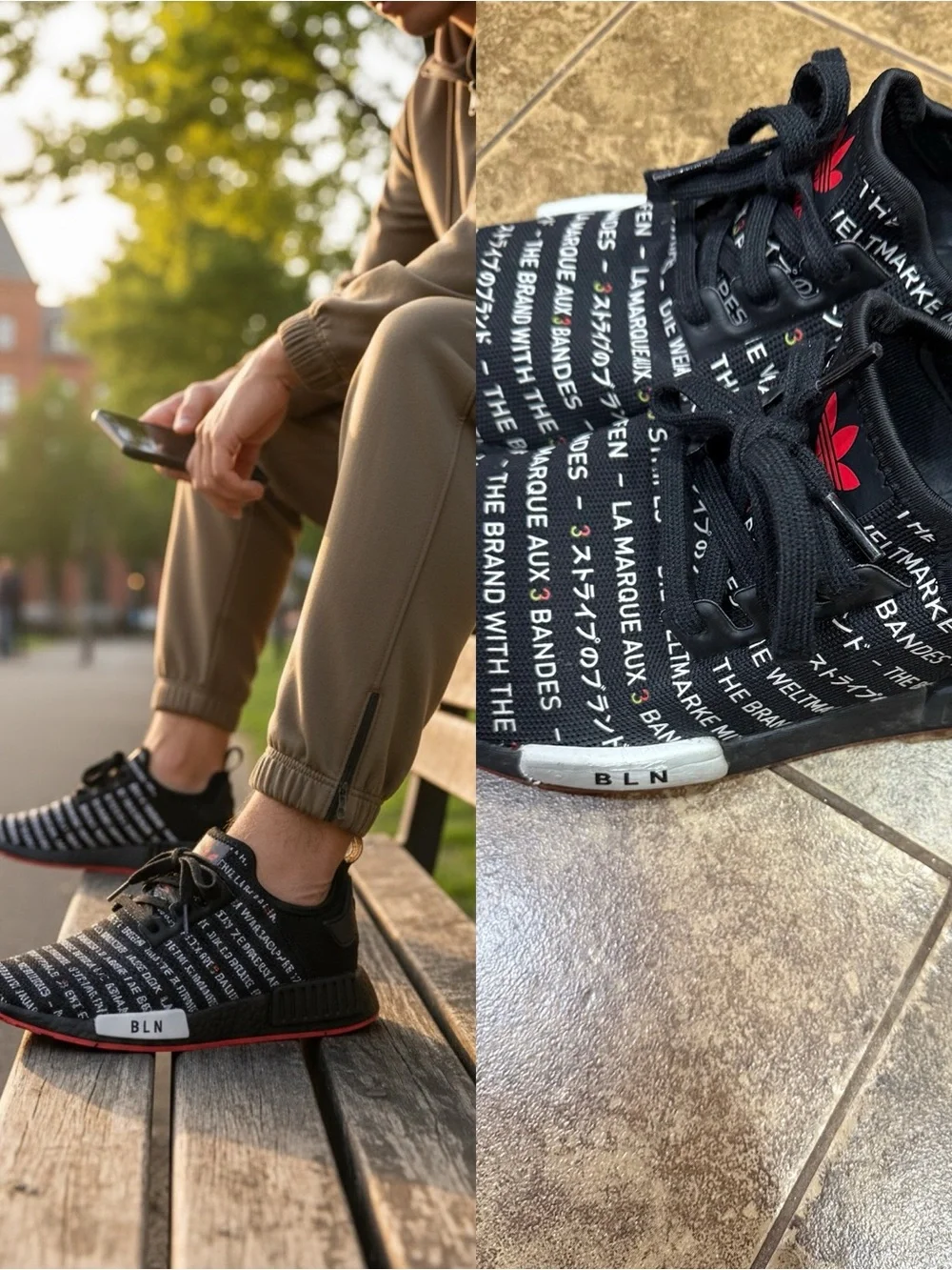 Adidas NMD_R1 Three Stripes Multilingual Graphic Sneakers – Men’s Size 8.5 – EG6